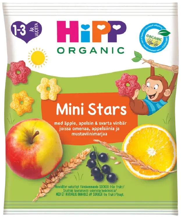 HiPP 30g Luomu Mini Stars Rapeita tähtiä viljasta ja hedelmästä 1-3 v