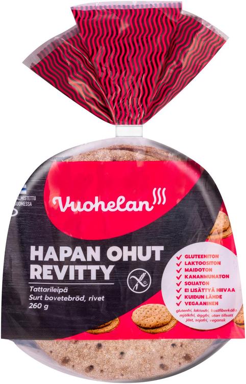 Vuohelan gluteeniton Hapan Ohut Revitty 260g, leipä