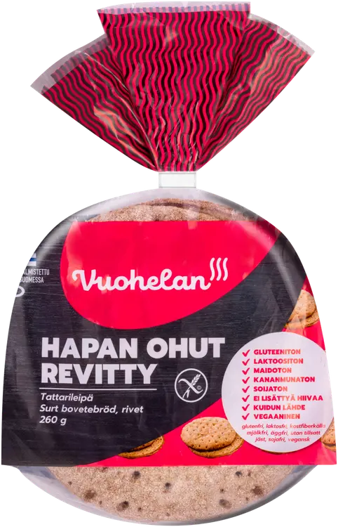 Vuohelan gluteeniton Hapan Ohut Revitty 260g, leipä