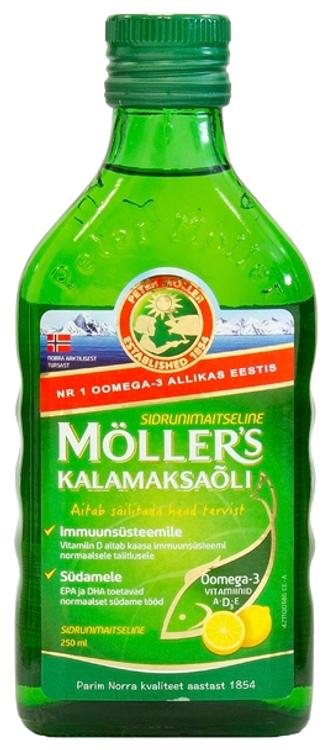 Kalamaksaõli sidrunimaitseline Omega-3 ja vitamiinis A, D, E250 ml