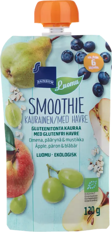 Rainbow kaurainen smoothie omena, päärynä & mustikka luomu 120 g 6 kk