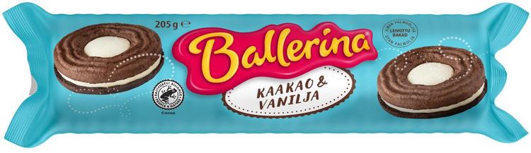 Kantolan Ballerina kaakao ja vanilja täytekeksi 205g