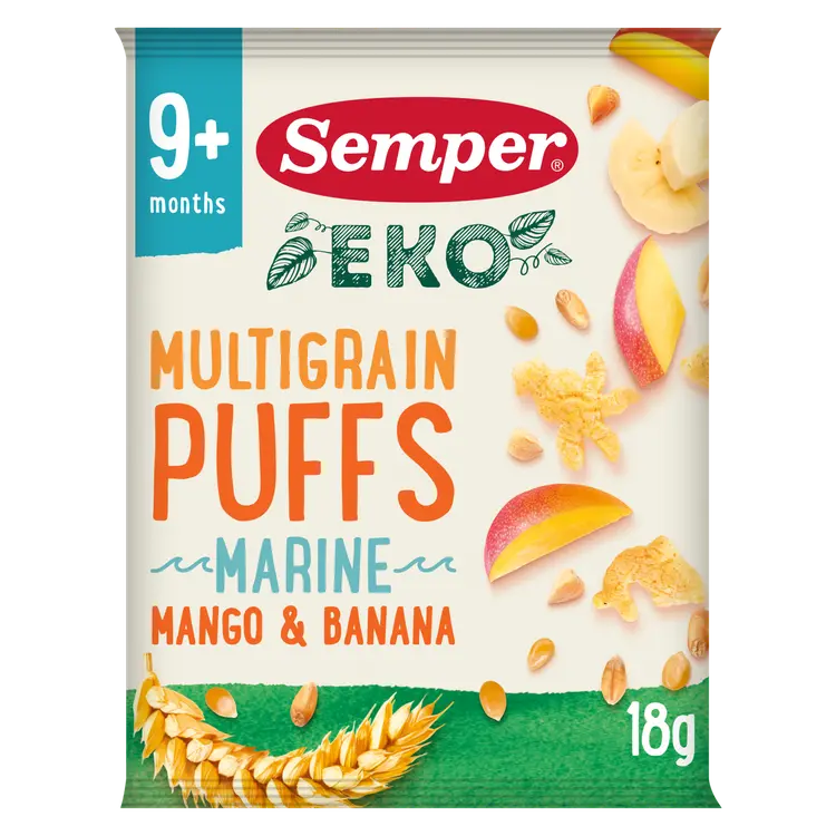Semper EKO Multigrain Puffs Mango & banaani 9kk luomunaksu 18g