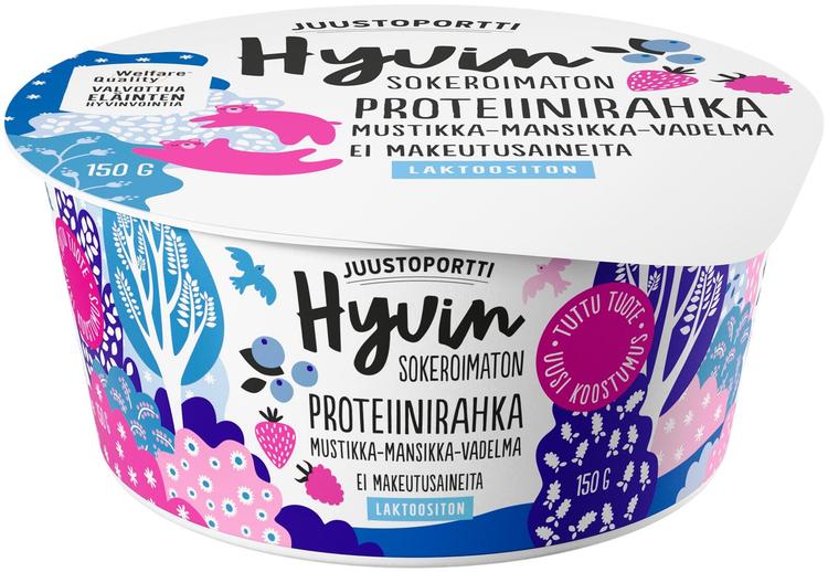 Juustoportti Hyvin proteiinirahka 150 g mustikka-mansikka-vadelma laktoositon