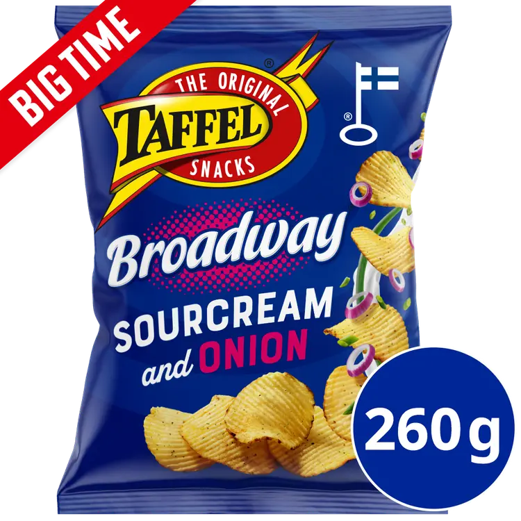 Taffel Broadway sourcream & onion maustettu sipsi 260g