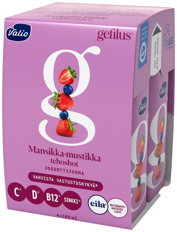 Valio Gefilus® tehoshot 4x100 ml mansikka-mustikka laktoositon