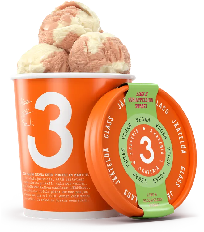 Kolmen Kaverin Jäätelö Lime & Veriappelsiini Sorbet 500ml/400g