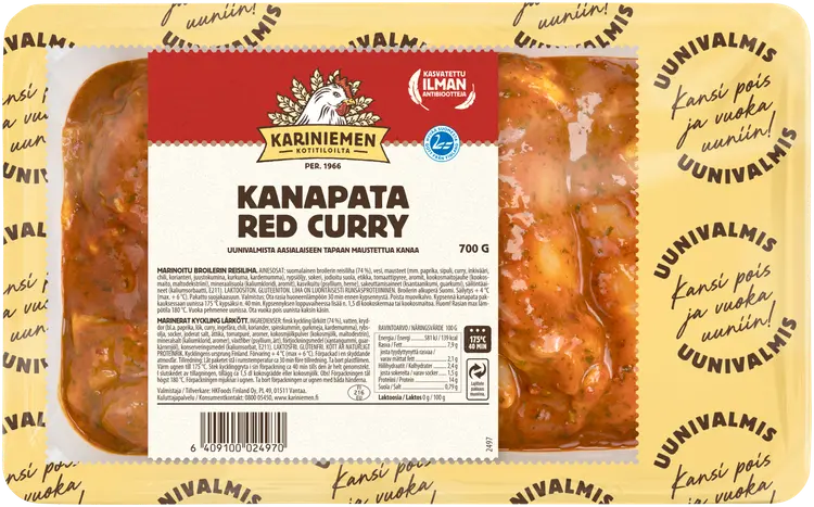 Kariniemen Kananpojan Uunivalmis kanapata Red curry 700 g