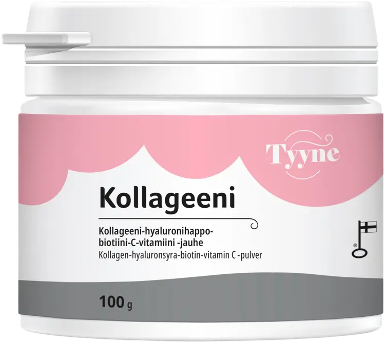 Tyyne Kollageeni 100 g, kotimainen kollageeni-hyaluronihappo-biotiini-sinkki-C-vitamiini jauhe, Vitabalans