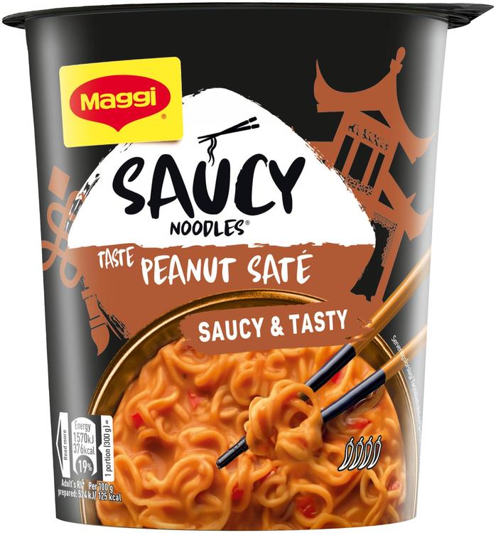 Maggi Saucy Noodles 75g Peanut Saté pikanuudeleita kermaisella maapähkinänmakuisella kastikkeella