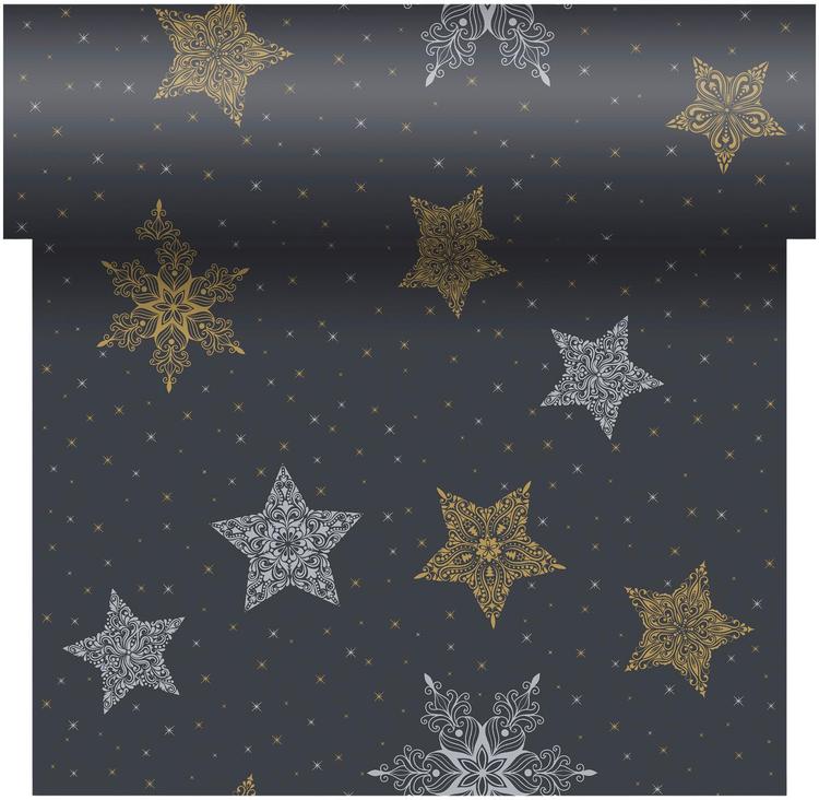 DUNI Dunicel® 0,4 x 4,8m Snowstars Black perforoitu poikkiliina