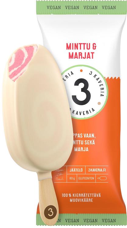 3 Kaveria Vegaaninen Minttu & Marjat jäätelöpuikko 110ml/80g