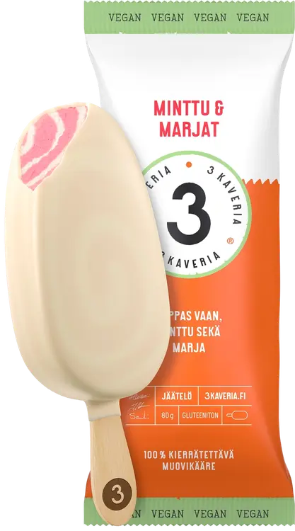 3 Kaveria Vegaaninen Minttu & Marjat jäätelöpuikko 110ml/80g