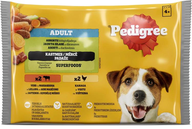 Pedigree koeraine 4-pakk Mixed, veise- ja maksasegu ning kana maitsevalik