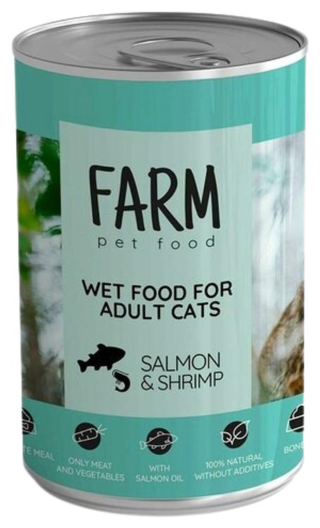 FARM pet food Lõhe/krevetikonserv kassidele 50% lõhe/krevetid, 360g