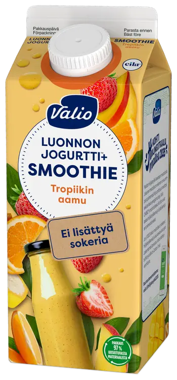 Valio Luonnonjogurtti+™ smoothie 0,75 l tropiikin aamu ei lisättyä sokeria, laktoositon