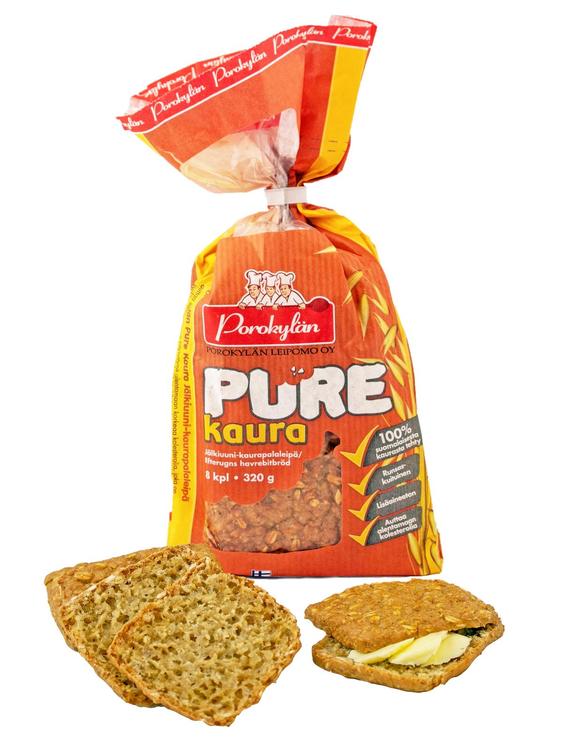 Porokylän Pure Kaura 8 kpl / 320 g jälkiuuni Kaurapalaleipä.