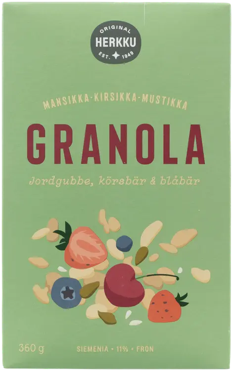 Herkku granola mansikka-kirsikka-mustikka 360 g