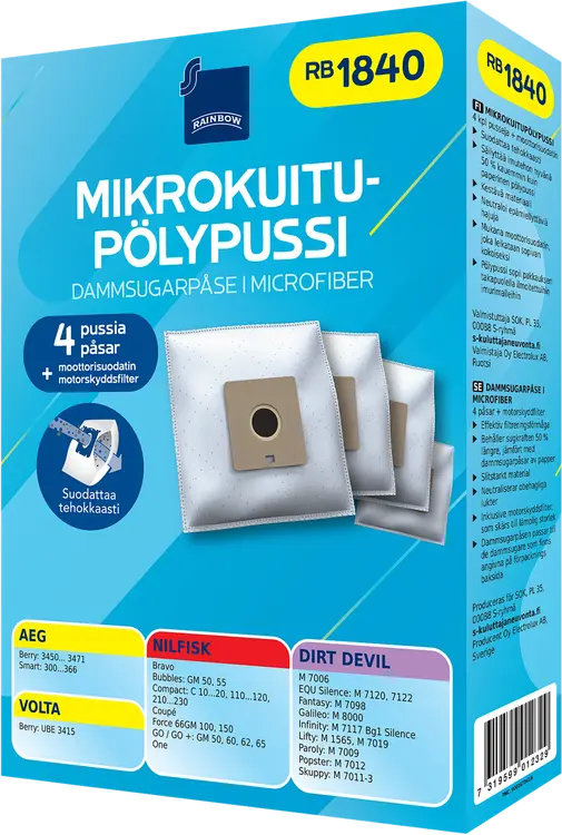 Rainbow pölypussi RB1840 4kpl + moottorisuodatin