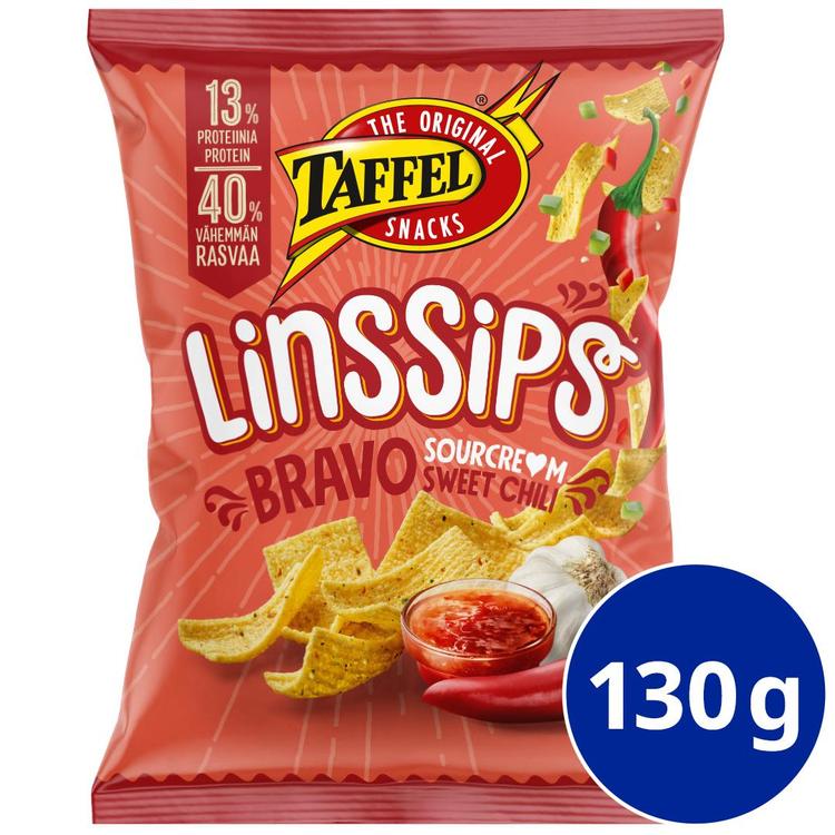 Taffel LinsSips Bravo sourcre*m & sweet chili maustettu linssisipsi 130g