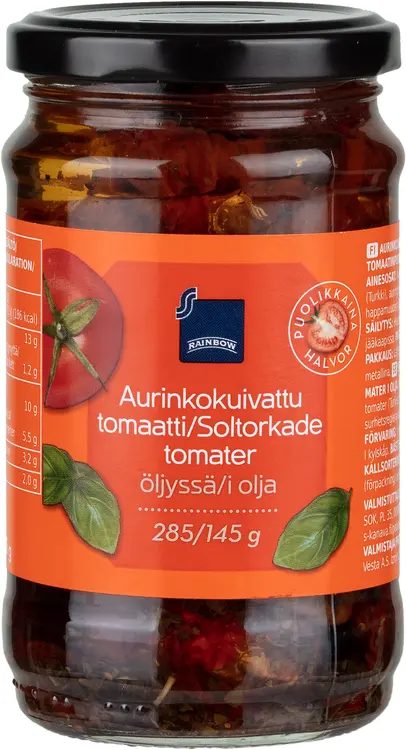 Rainbow aurinkokuivatut tomaatit puolikkaina öljyssä 285/145 g