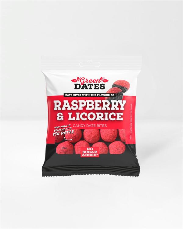 Vadelma-lakritsi date bites
