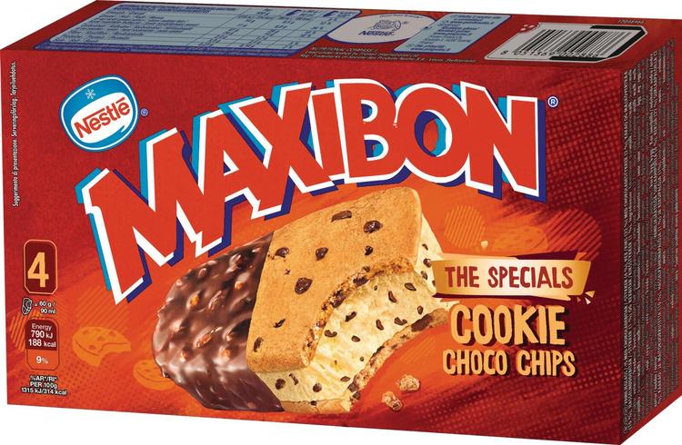 Maxibon Cookie Choco Chips välipalajäätelö monipakkaus 4x60g/90ml