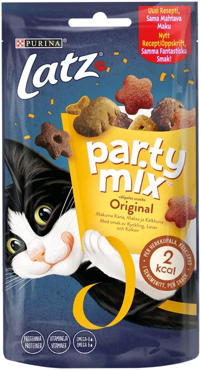 Latz 60g Party Mix snacks Original Mix Kanan, Maksan & Kalkkunan makuinen kissanherkku