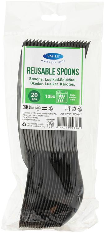 Smile Uudelleenkäytettävä lusikka 20 kpl musta