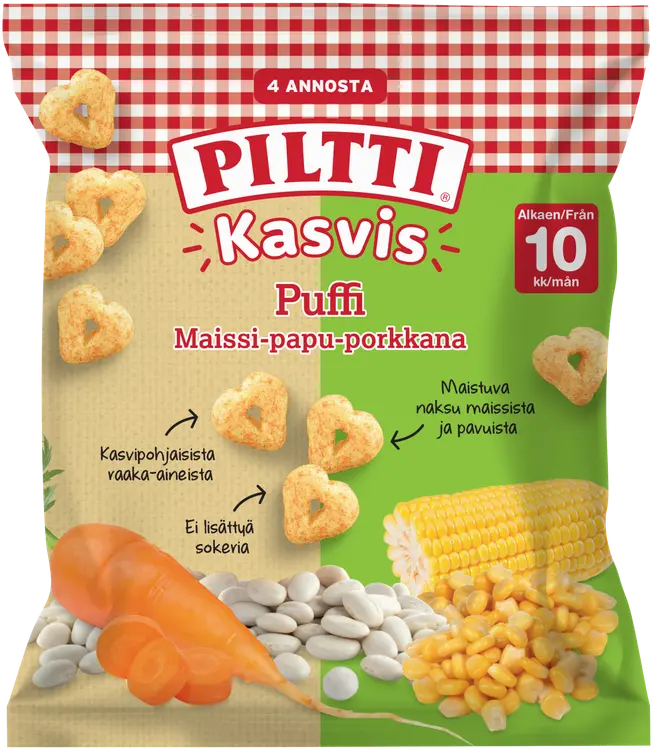 Piltti Kasvis Puffi 28g Maissi-papu-porkkananaksuja 10kk