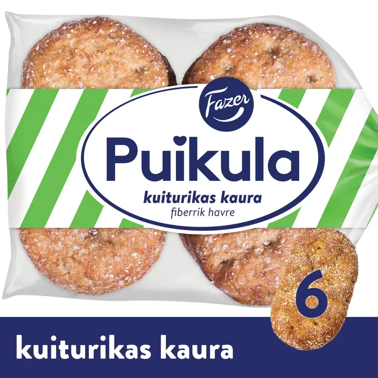 Fazer Puikula Kuiturikas Kaura 6kpl 330g, kauraleipä