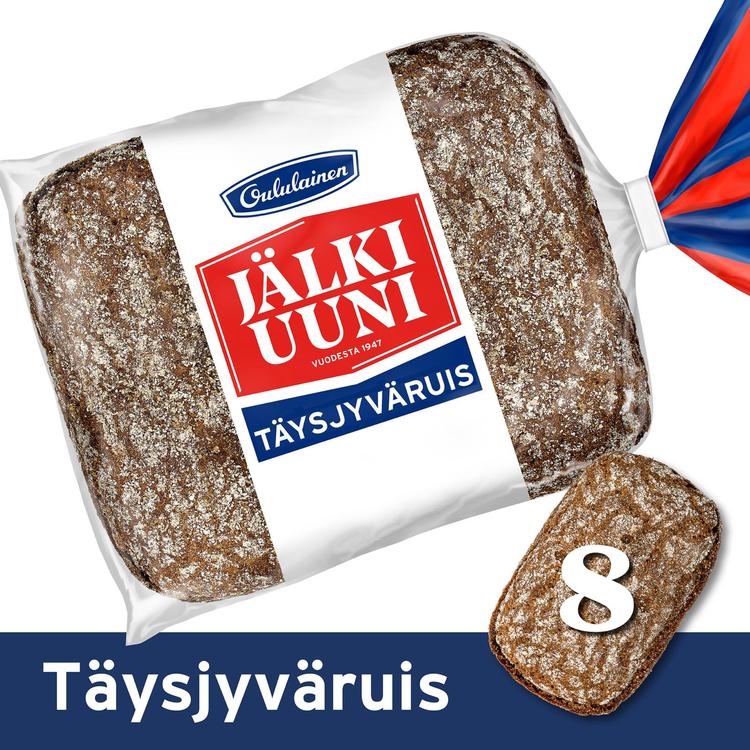 Oululainen Jälkiuuni Täysjyväruis 8kpl 480g, täysjyväruisleipä