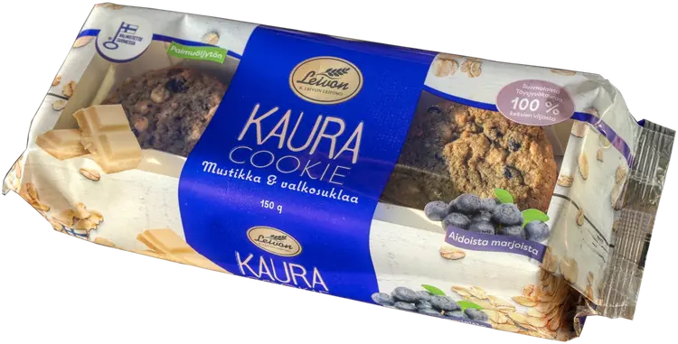 Leivon Leipomo Kauracookie mustikka & valkosuklaa 150g