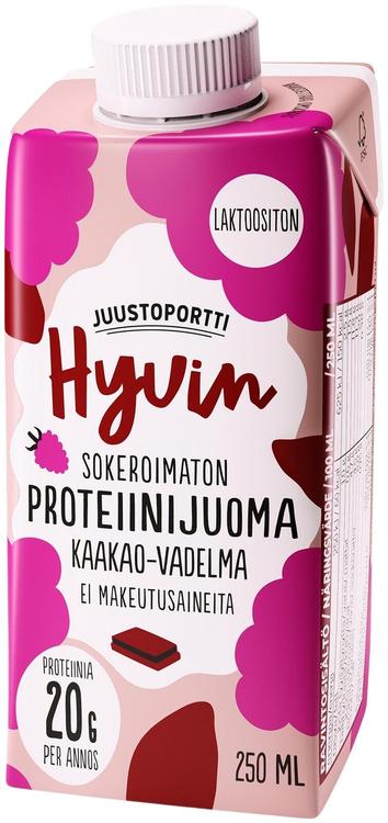 Juustoportti Hyvin sokeroimaton ja makeutusaineeton kaakaon ja vadelman makuinen proteiinijuoma (UHT) 250 ml