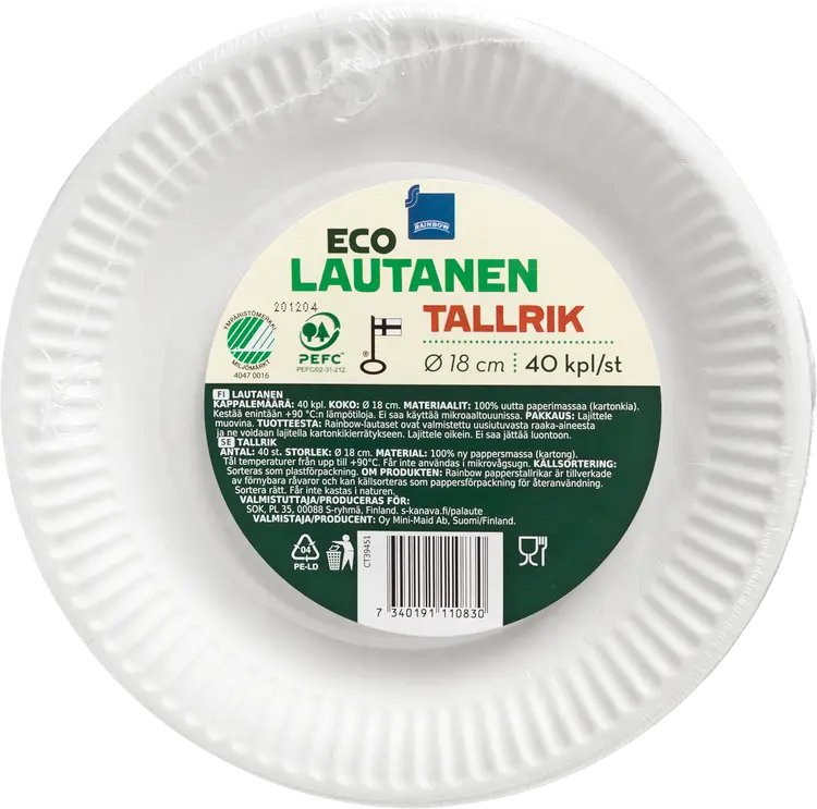 Rainbow Eco lautanen 18cm 40kpl