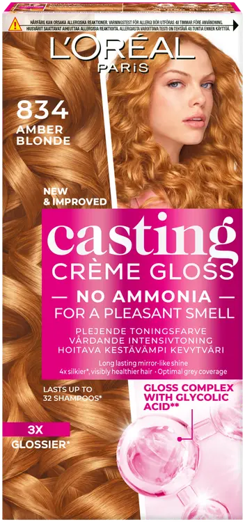 L'Oréal Paris Casting Crème Gloss 834 Amber Blonde Luonnonvaalea Kuparikulta kevytväri 1kpl