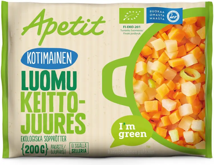 Apetit Kotimainen Luomu Keittojuures ilman selleriä pakaste 200g