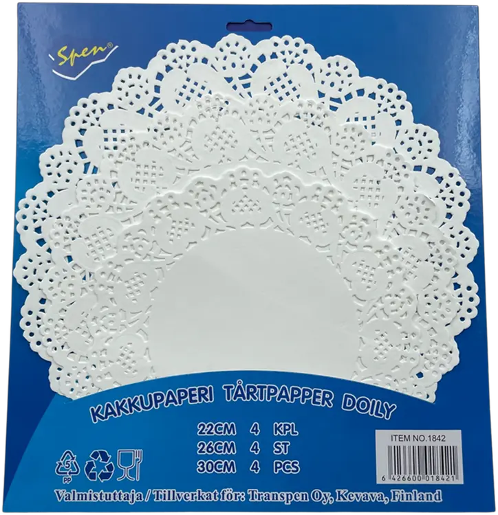 Spen Kakkupaperi 3 laj. 22/26/30cm valkoinen12kpl