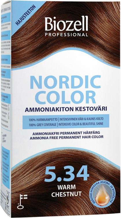 Biozell Professional Nordic Color ammoniakiton kestoväri Warm Chestnut 5.34 2x60ml