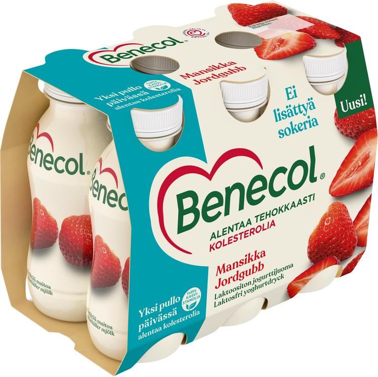 Benecol 6x100g jogurttijuoma mansikka laktoositon kolesterolia alentava