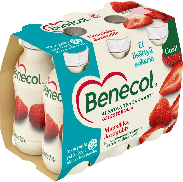 Benecol 6x100g jogurttijuoma mansikka laktoositon kolesterolia alentava