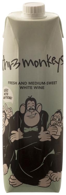 Thr3 Monkeys Fresh&Medium Sweet White valkoviini 8 % 1 L tlk