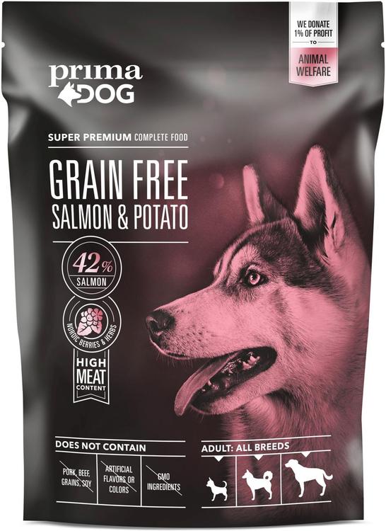 PrimaDog Lohi-peruna viljaton täysravinto kaikille aikuisille koirille 1,5 kg