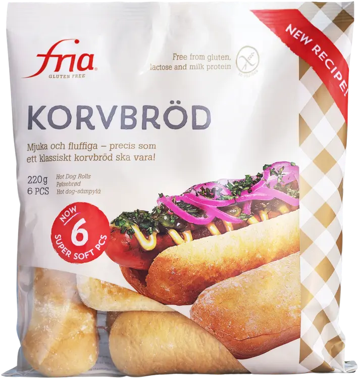 Fria Hot dog -sämpylä 220g/6kpl gluteeniton pakaste