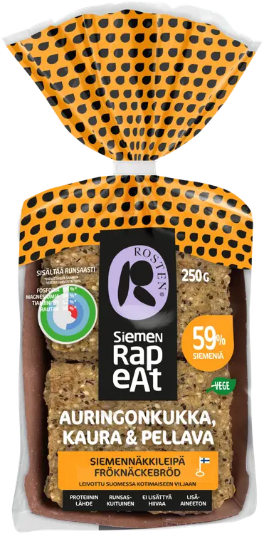 Rosten Auringonkukka, kaura & pellava siemennäkkileipä 12kpl 250g