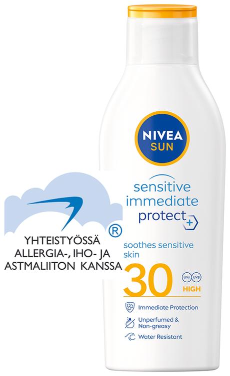 NIVEA SUN 200ml Sensitive Immediate Protect Soothing Sun Lotion SK30 -aurinkosuojavoide