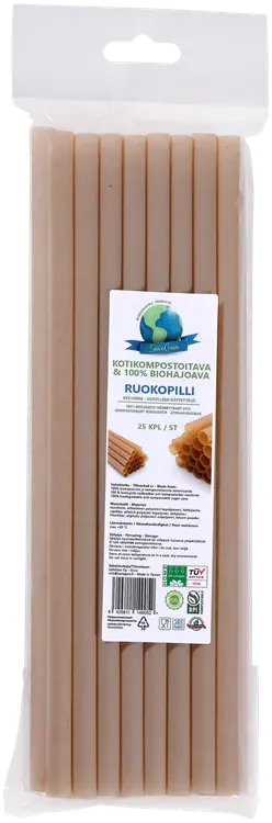 SaveGaia kompostoitava ja biohajoava ruokopilli 8x210mm 25kpl
