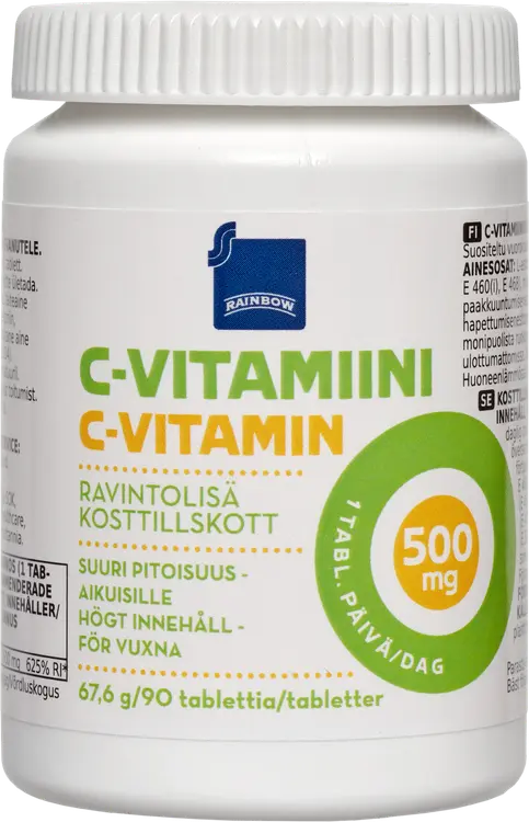 Rainbow C-vitamiini 500mg ravintolisä suuri pitoisuus aikuisille 67,6 g/90 tablettia