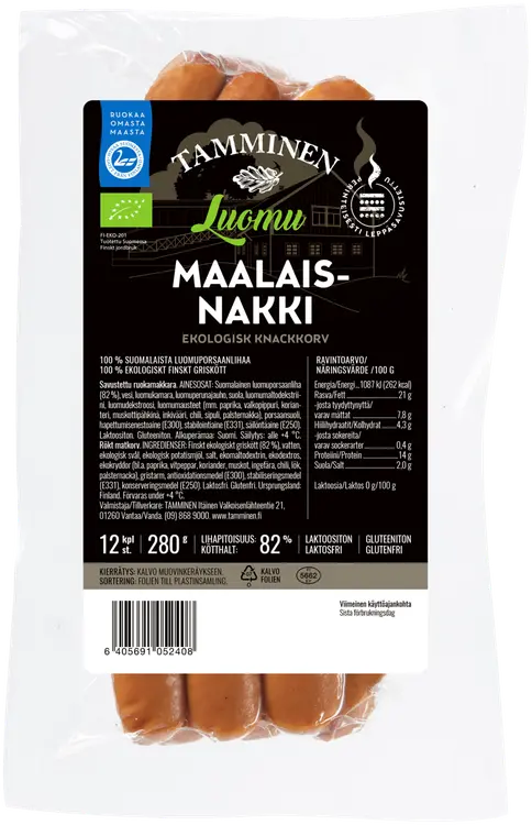 Tamminen Luomu Maalaisnakki 12kpl/280g