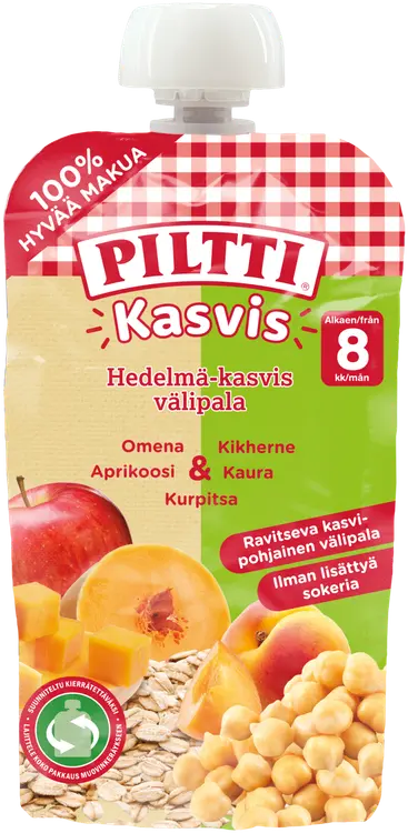Piltti Kasvis 110g Hedelmä-kasvis välipala omena-aprikoosi-kurpitsa-kikherne-kaura Luomu
